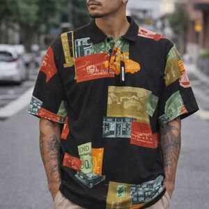 The Hundreds Graphic Polo Shirt NWT Streetwear Black Multicolor Print Size L